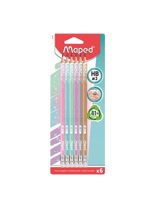 Grafitceruza radírral, ceruzatartó, HB, háromszögletű, MAPED "Black'Peps Glitter Deco", vegyes pasztell színek (IMA851805)