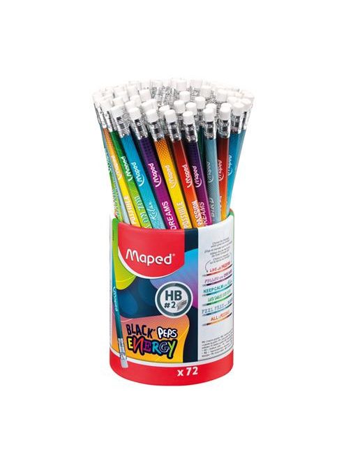 Grafitceruza radírral, ceruzatartó, HB, háromszögletű, MAPED "Black'Peps Energy", 6 különböző minta (IMA852002)