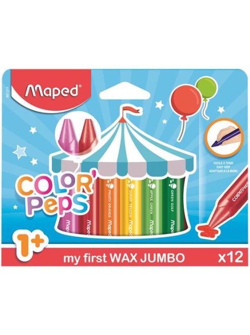 Zsírkréta, vastag, MAPED "Color'Peps MAXI Wax", 12 különböző szín (IMA861311)