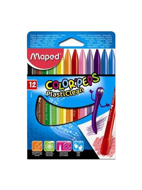 Zsírkréta, MAPED "Color'Peps" PlastiClean, 12 különböző szín (IMA862011)