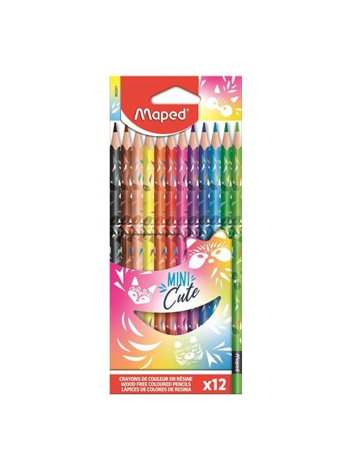 Színes ceruza készlet, háromszögletű, MAPED "Mini Cute", 12 különböző szín (IMA862201)