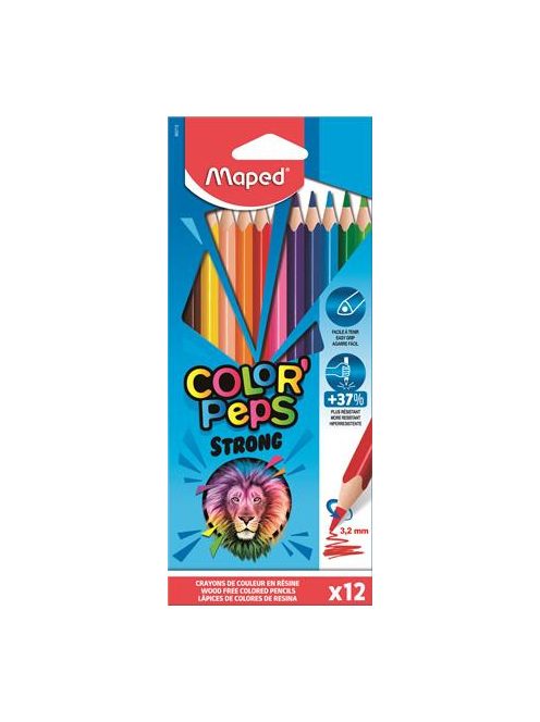 Színes ceruza készlet, háromszögletű, MAPED "Color'Peps Strong", 12 különböző szín (IMA862712)