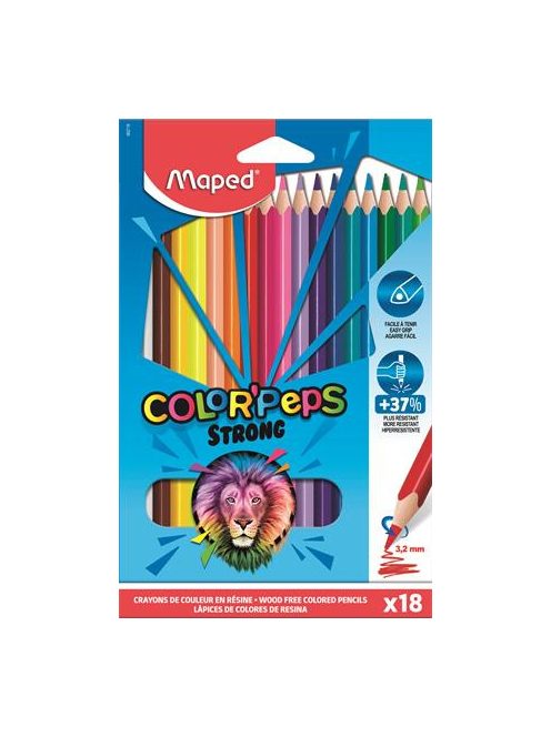 Színes ceruza készlet, háromszögletű, MAPED "Color'Peps Strong", 18 különböző szín (IMA862718)