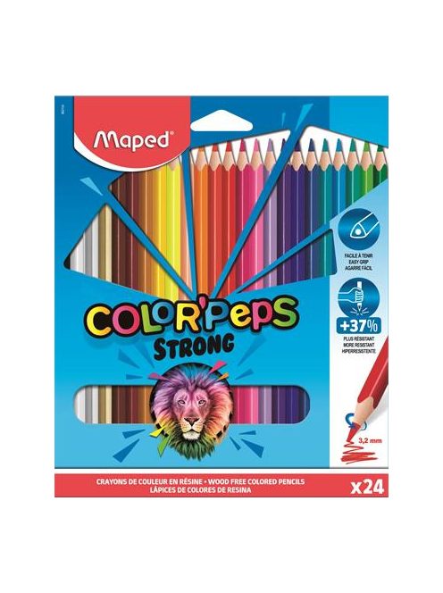 Színes ceruza készlet, háromszögletű, MAPED "Color'Peps Strong", 24 különböző szín (IMA862724)