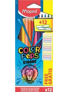   Színes ceruza készlet, háromszögletű, MAPED, "Color'Peps Strong" 12 különböző szín + 12 ajándék matrica (IMA862725)