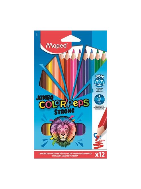 Színes ceruza készlet, háromszögletű, MAPED "Jumbo Color'Peps Strong", 12 különböző szín (IMA863312)
