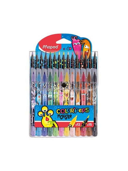 Filctoll és színes ceruza készlet, MAPED "Color'Peps Monster" 12+15 különböző szín (IMA984718)
