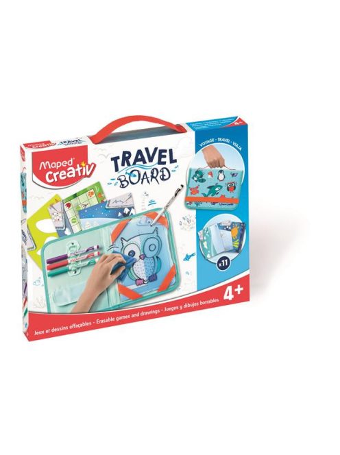Kreatív készségfejlesztő tábla, átlátszó, törölhető, utazótáskával, MAPED CREATIV, "Travel Board", állati móka (IMAC969310)