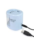Hegyező, kétlyukú, asztali, elemes, USB töltővel, RAPESCO"PS12-USB", világoskék (IR1447)