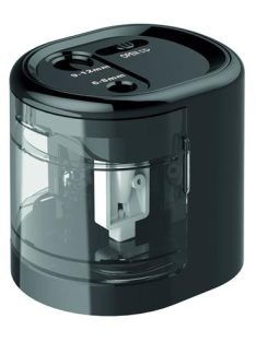   Hegyező, kétlyukú, asztali, elemes, USB töltővel, RAPESCO"PS12-USB", fekete (IR1449)