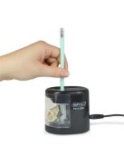 Hegyező, kétlyukú, asztali, elemes, USB töltővel, RAPESCO"PS12-USB", fekete (IR1449)