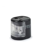 Hegyező, kétlyukú, asztali, elemes, USB töltővel, RAPESCO"PS12-USB", fekete (IR1449)