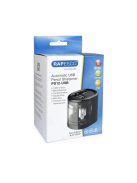 Hegyező, kétlyukú, asztali, elemes, USB töltővel, RAPESCO"PS12-USB", fekete (IR1449)