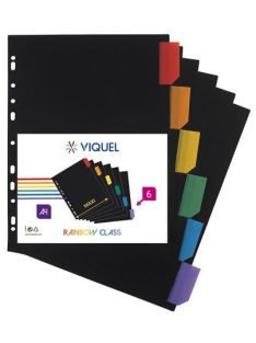   Regiszter, műanyag, A4 Maxi, 6 részes, VIQUEL "Rainbow Class", fekete (IV157067)