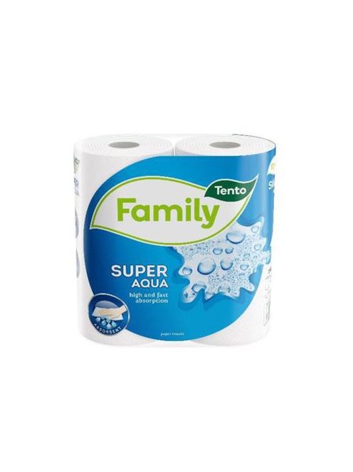 Kéztörlő, tekercses, 2 rétegű, TENTO "Family Super Aqua", fehér (KHH081)