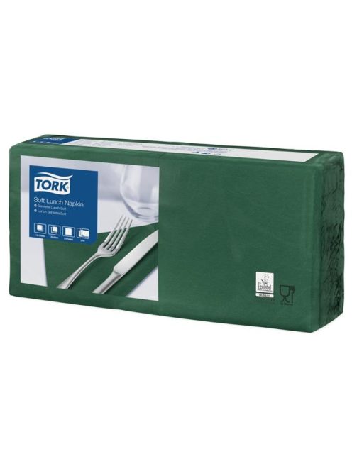 Szalvéta, 1/4 hajtogatott, 3 rétegű, 32,5x32,8 cm, Advanced, TORK "Soft Lunch", sötétzöld (KHH515)