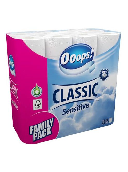 Toalettpapír, 3 rétegű, 32 tekercses, OOOPS "Classic", sensitive (KHHVP034)
