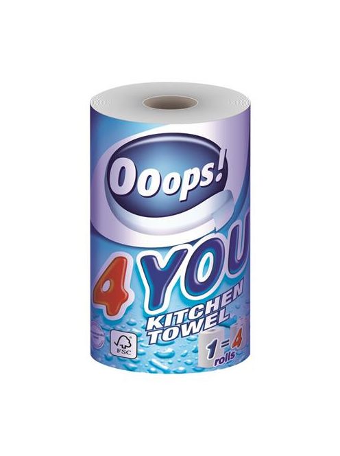 Háztartási papírtörlő, 2 rétegű, 200 lap, tekercses, OOOPS "4You" (KHHVP041)