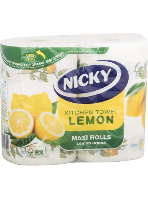 Kéztörlő, tekercses, 2 rétegű, 90 lap, "Nicky", citrom (KHT938)