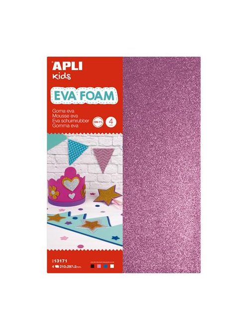 Moosgumi, 210x297 mm, A4, glitteres, APLI "Eva Sheets", vegyes színek (LCA13171)