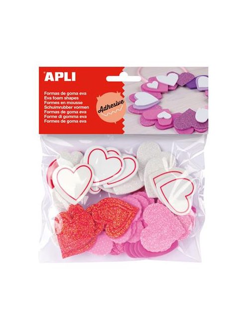 Moosgumi, öntapadó, szívek, APLI "Eva Sheets", vegyes színek (LCA13283)