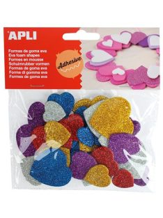   Moosgumi, öntapadó, glitteres, szívek, APLI "Eva Sheets", vegyes színek (LCA13484)