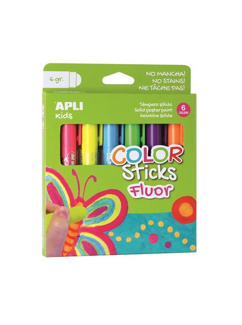 Tempera kréta készlet, APLI Kids "Color Sticks Fluor", 6  fluoreszkáló szín (LCA14404)