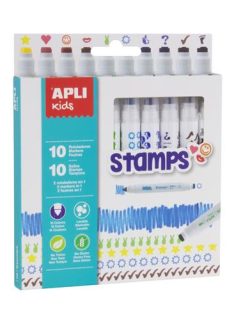   Filctoll készlet, nyomda, APLI Kids "Markers Duo Stamps", 10 különböző szín és minta (LCA16807)