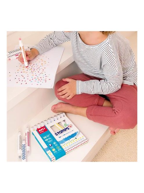 Filctoll készlet, nyomda, APLI Kids "Markers Duo Stamps", 10 különböző szín és minta (LCA16807)