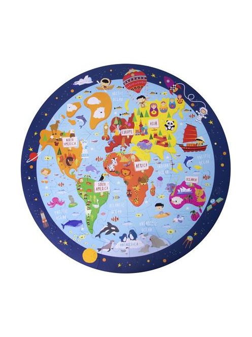 Puzzle, kör alakú, 48 darabos, APLI Kids "Circular Puzzle", világtérkép (LCA18201)