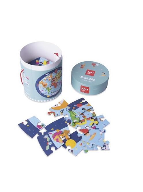 Puzzle, kör alakú, 48 darabos, APLI Kids "Circular Puzzle", világtérkép (LCA18201)