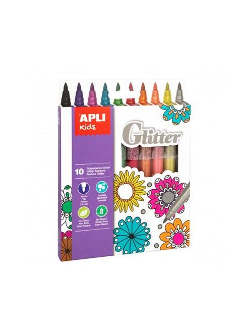 Filctoll készlet, 3,8 mm, csillámos, APLI Kids "Markers Glitter", 10 különböző szín (LCA18218)