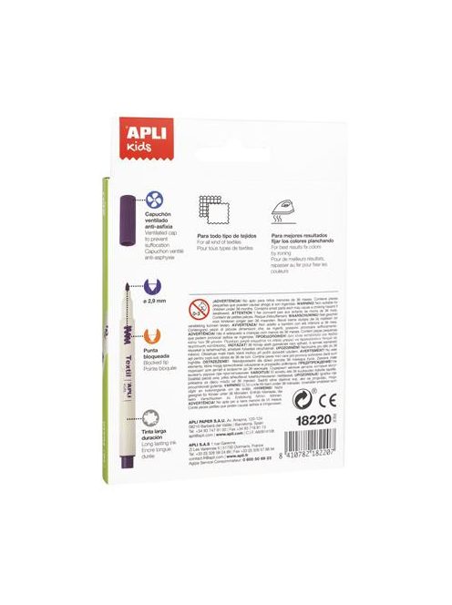 Textilfilc, 2,9 mm, APLI Kids "Markers Textil", 10 különböző szín (LCA18220)