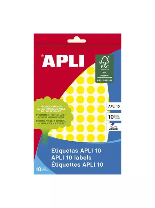 Etikett, 10 mm kör, kézzel írható, színes, APLI, sárga, 1008 etikett/csomag, APLI