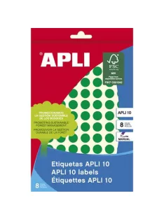   Etikett, 10 mm kör, kézzel írható, színes, APLI, zöld, 1008 etikett/csomag, APLI