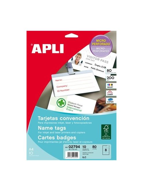 Névjegykártya, 90x55 mm, 200 g, mikroperforált, APLI (LCA2794)
