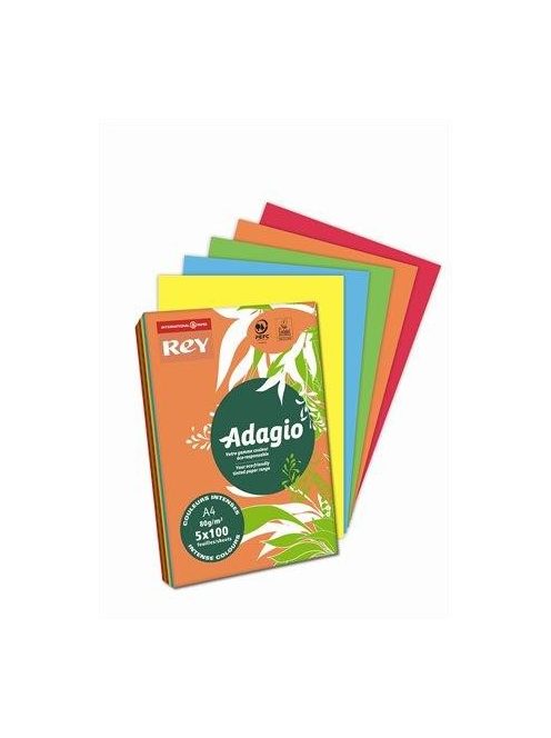 Fénymásolópapír, színes, A4, 80 g, 5x100 lap, REY "Adagio", intenzív mix (LIPAD48IX) (LIPAD48IX)