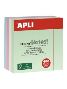   Öntapadó jegyzettömb, 75x75 mm, 400 lap, APLI "Funny", pasztell (LNP10972)