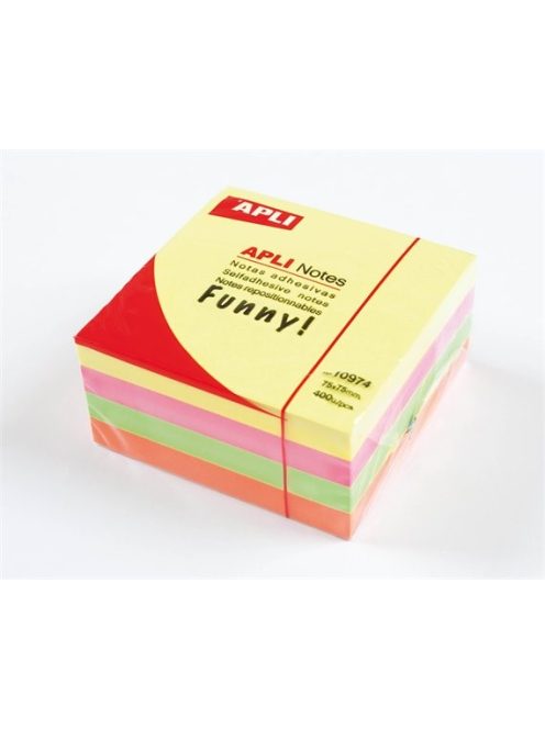 Öntapadó jegyzettömb, 75x75 mm, 400 lap, APLI "Funny", neon (LNP10974)