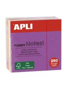 Öntapadó jegyzettömb, 51x51 mm, 250 lap, APLI "Funny", neon (LNP11596)