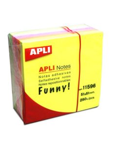   Öntapadó jegyzettömb, 51x51 mm, 250 lap, APLI "Funny", neon (LNP11596)