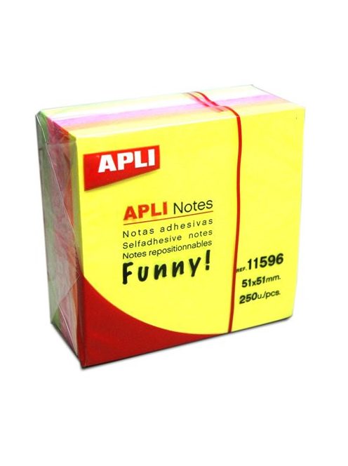 Öntapadó jegyzettömb, 51x51 mm, 250 lap, APLI "Funny", neon (LNP11596)