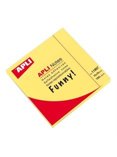   Öntapadó jegyzettömb, 75x75 mm, 100 lap, APLI "Funny", neon sárga (LNP11897)