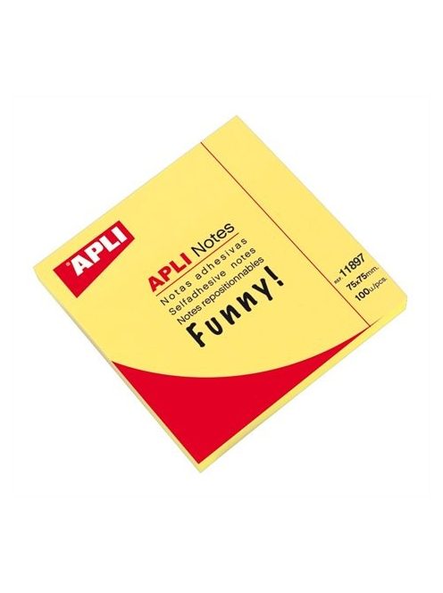 Öntapadó jegyzettömb, 75x75 mm, 100 lap, APLI "Funny", neon sárga (LNP11897)