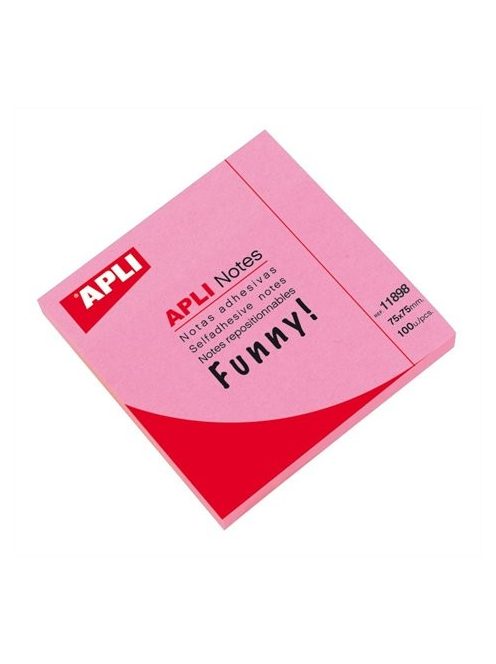 Öntapadó jegyzettömb, 75x75 mm, 100 lap, APLI "Funny", neon rózsaszín (LNP11898)