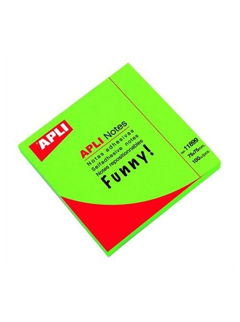 Öntapadó jegyzettömb, 75x75 mm, 100 lap, APLI "Funny", neon zöld (LNP11899)