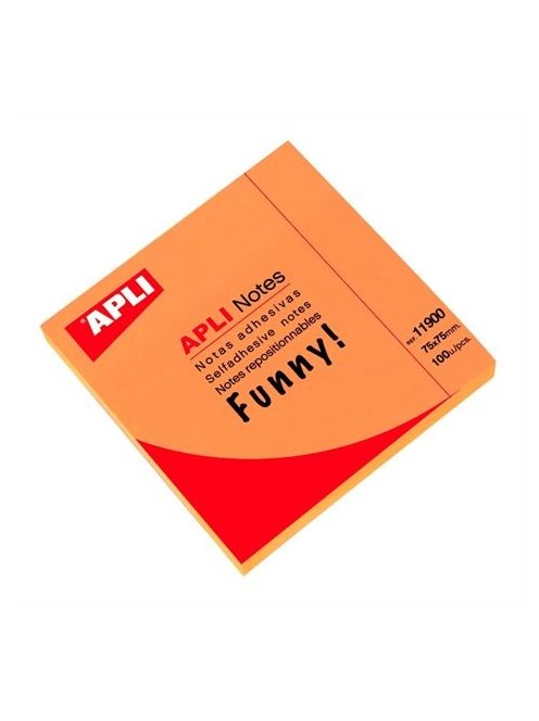 Öntapadó jegyzettömb, 75x75 mm, 100 lap, APLI "Funny", neon narancs (LNP11900)