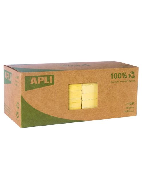 Öntapadó jegyzettömb, 75x75 mm, 100 lap, újrahasznosított, APLI "Classic", sárga (LNP11987)