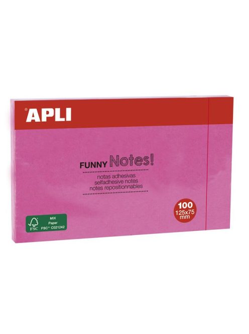 Öntapadó jegyzettömb, 125x75 mm, 100 lap, APLI "Funny", pink (LNP15003)