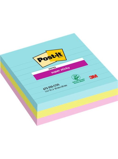 Öntapadó jegyzettömb, vonalas, 3x70 lap, 101x101 mm, 3M POSTIT "Super Sticky Cosmic", vegyes színek (LP34643)